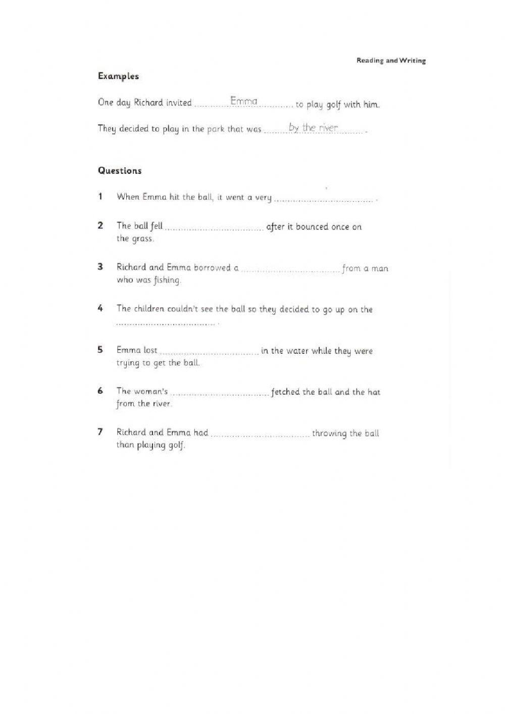 Cambridge Flyers: Readin & Writing part 5