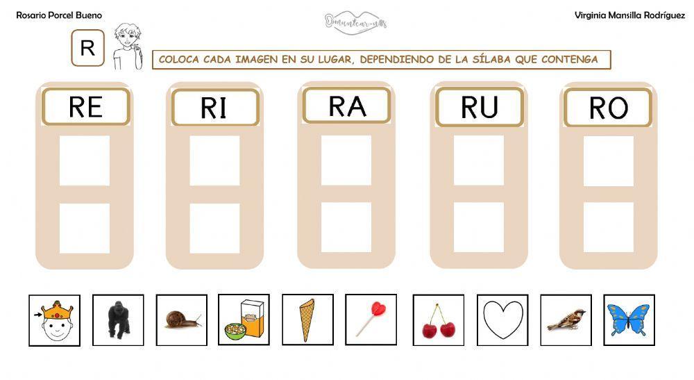Clasificar sílabas R en palabras, con grafemas.