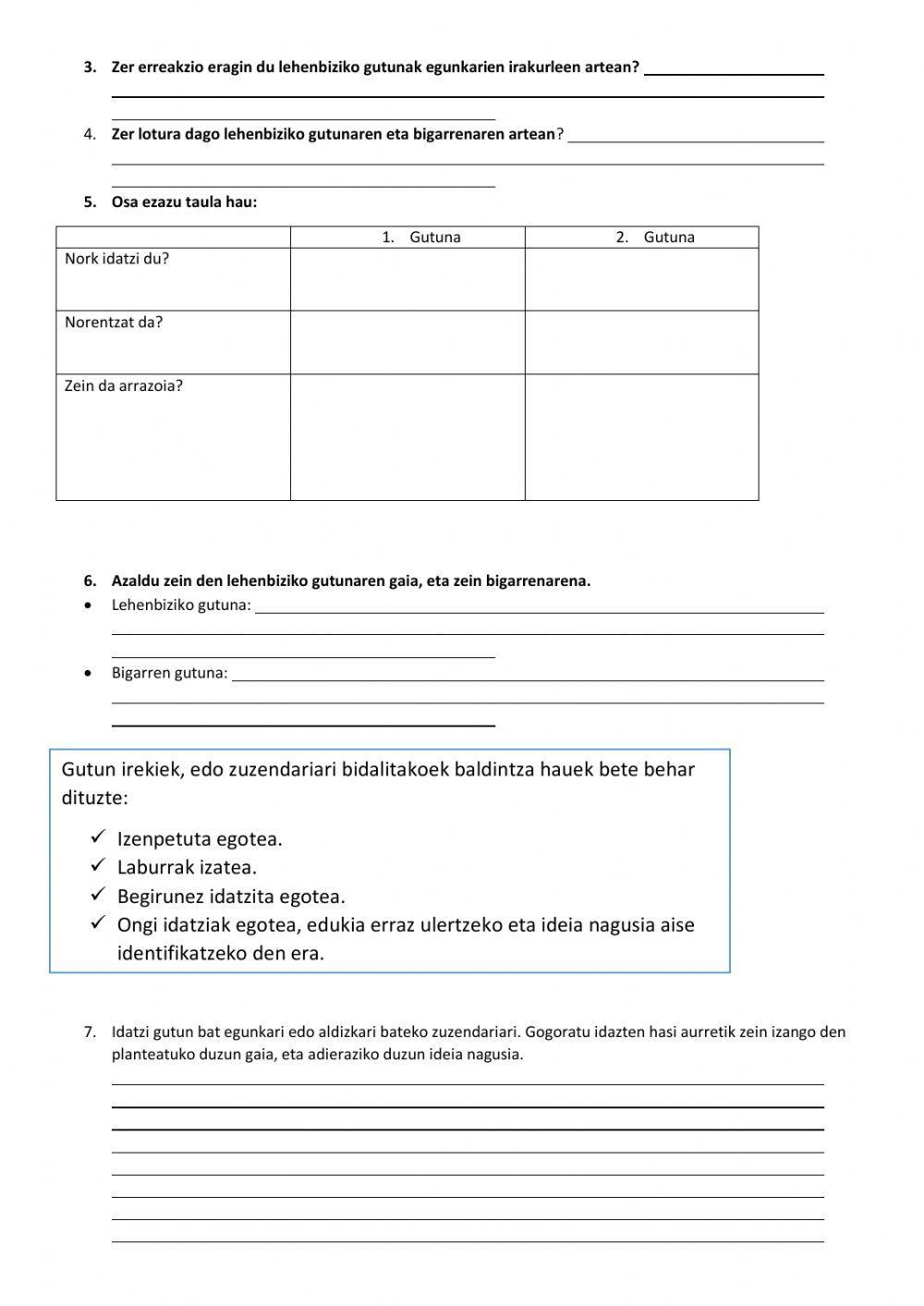 Karta irekia - egunkari batera gutuna