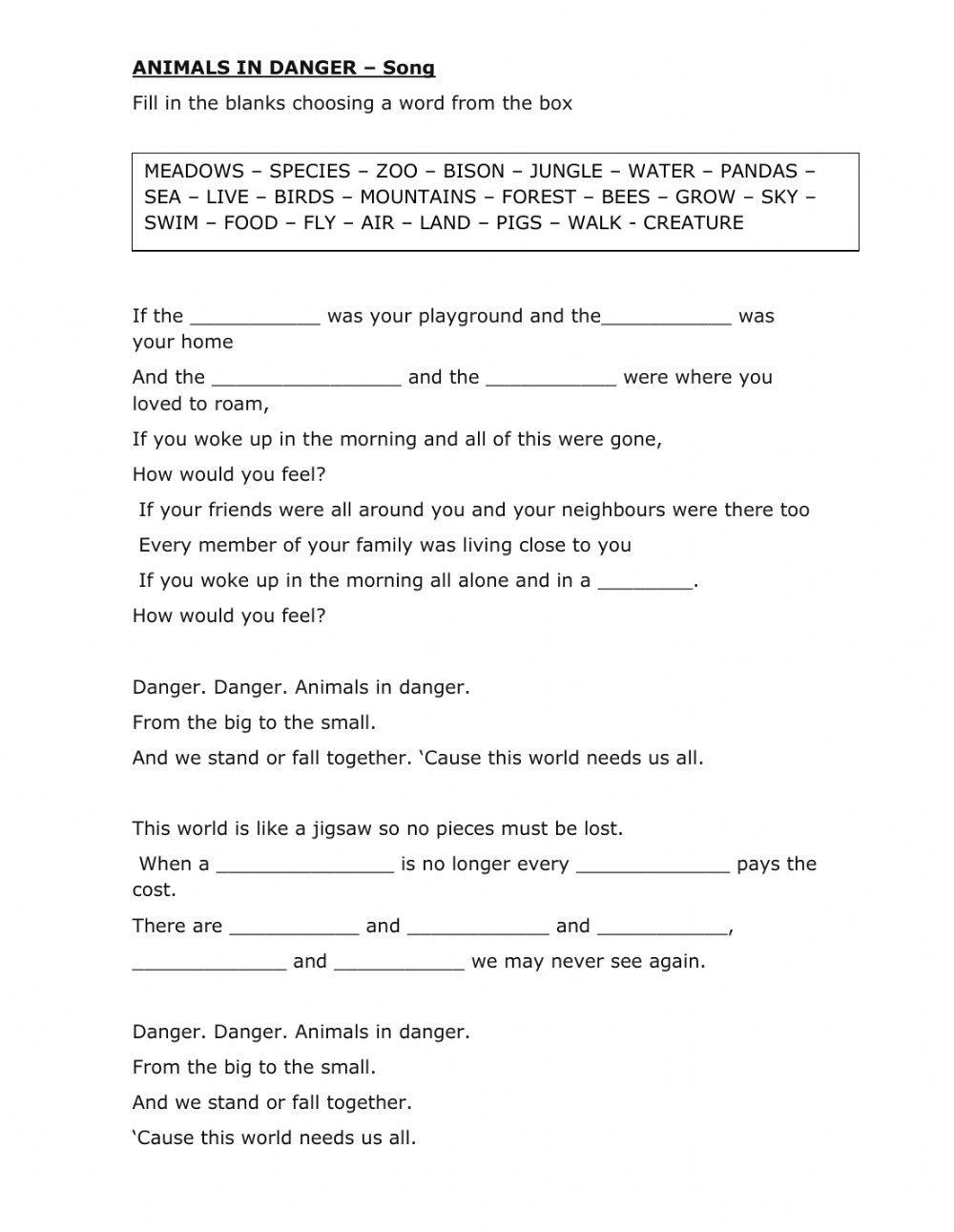 Song: -Animals in danger-