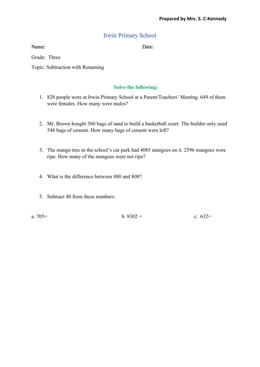 Subtraction with Regrouping