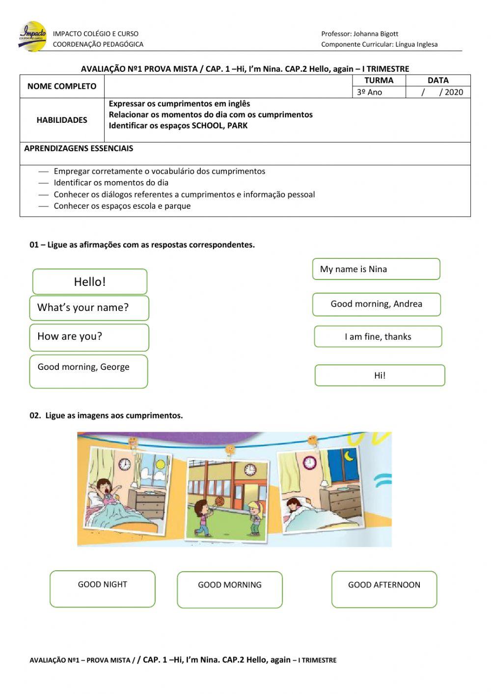 Avaliação 1  3°ano