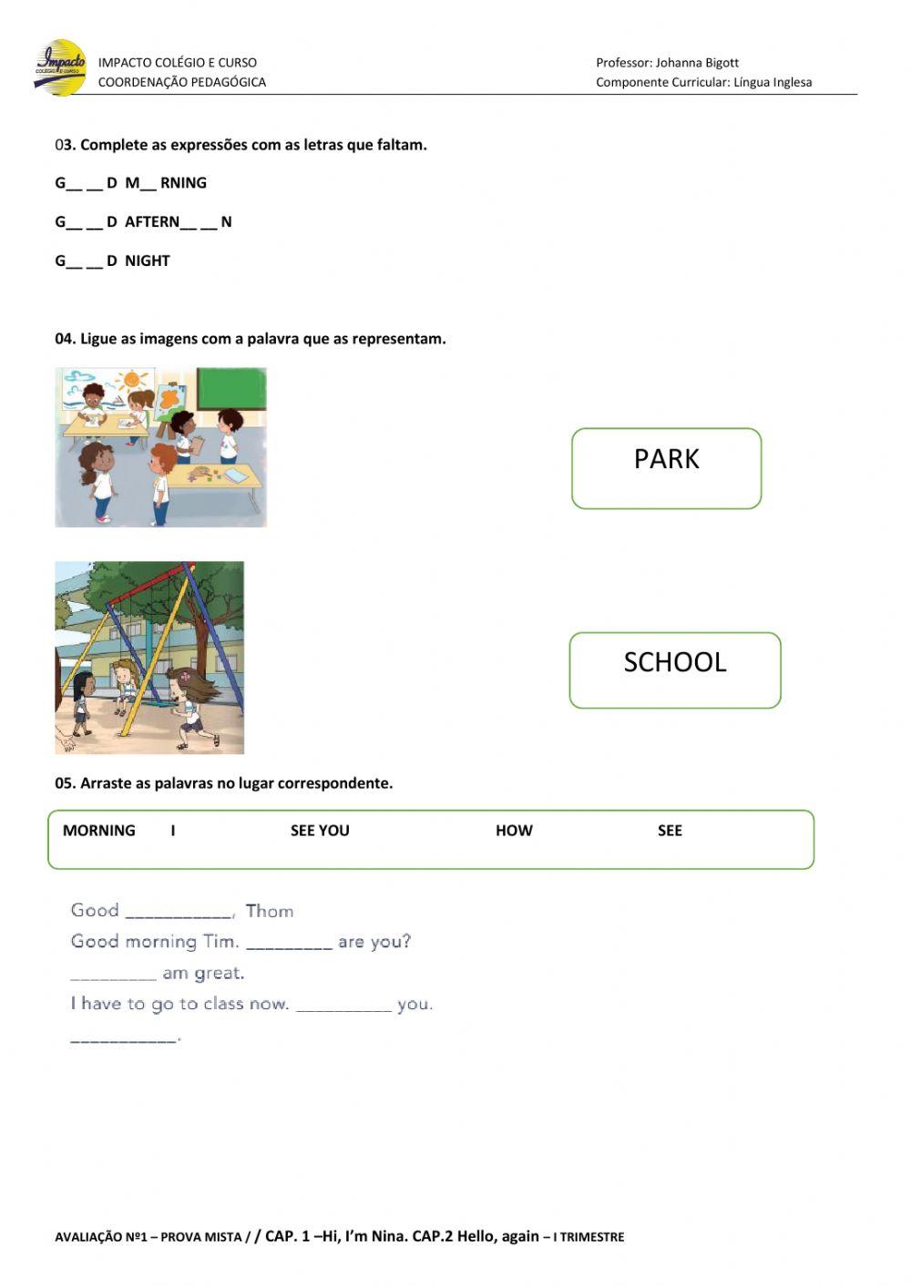 Avaliação 1  3°ano