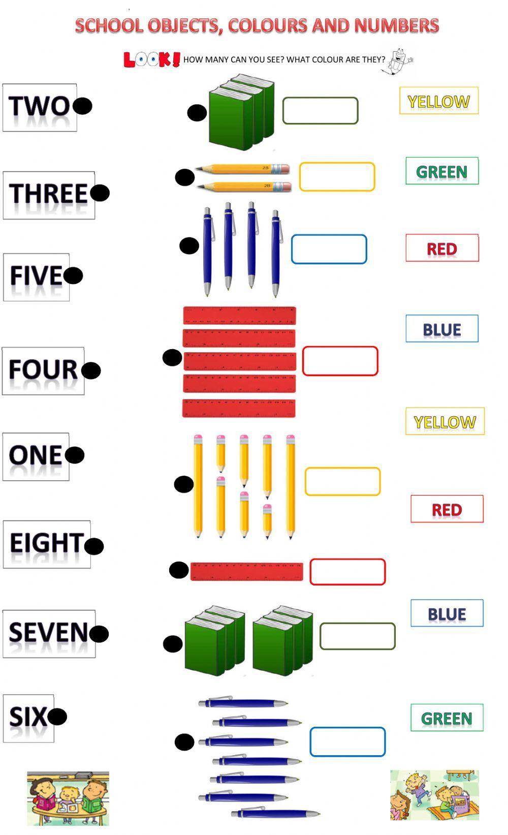 School objects colours and numbers