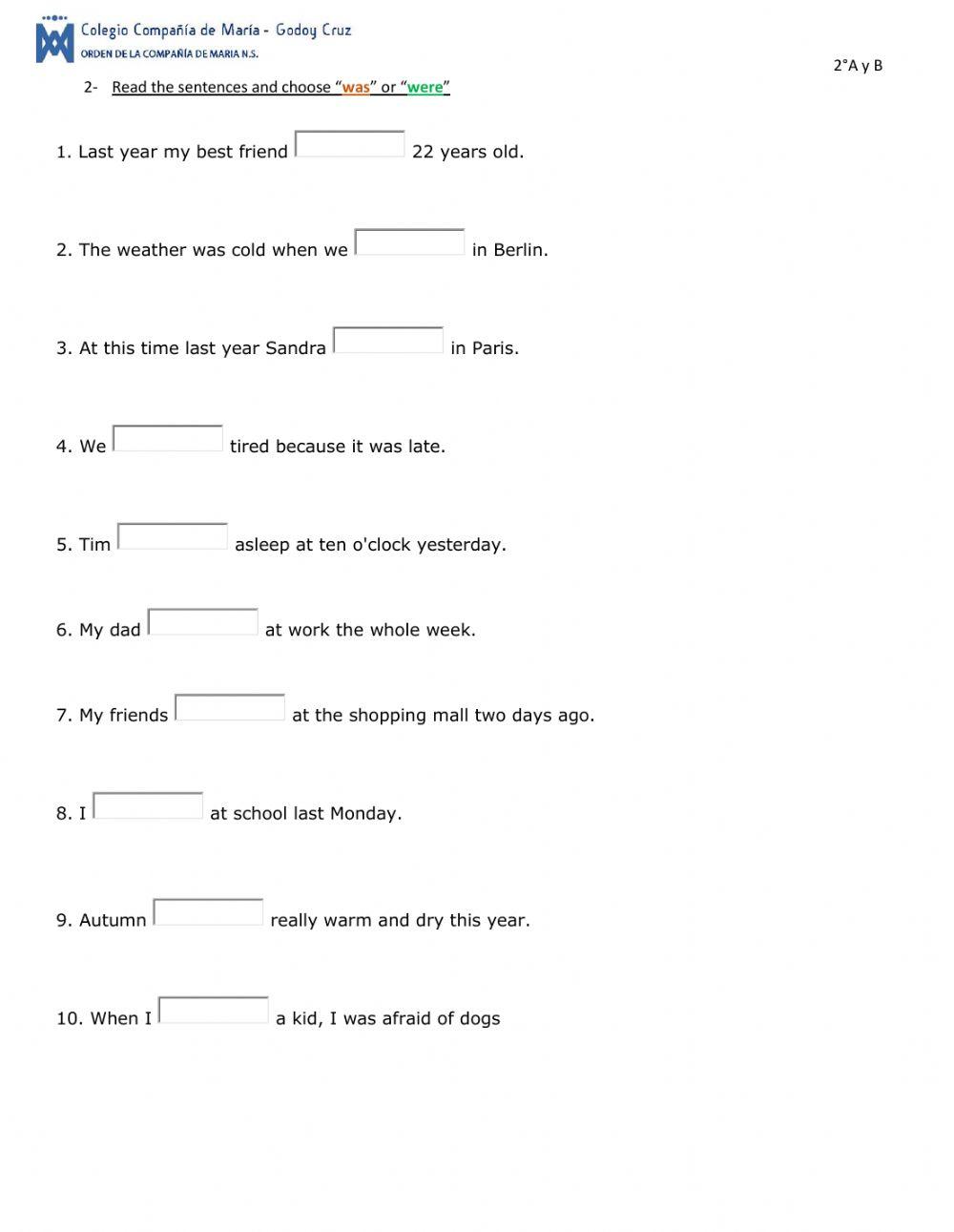 Was and Were - Reading