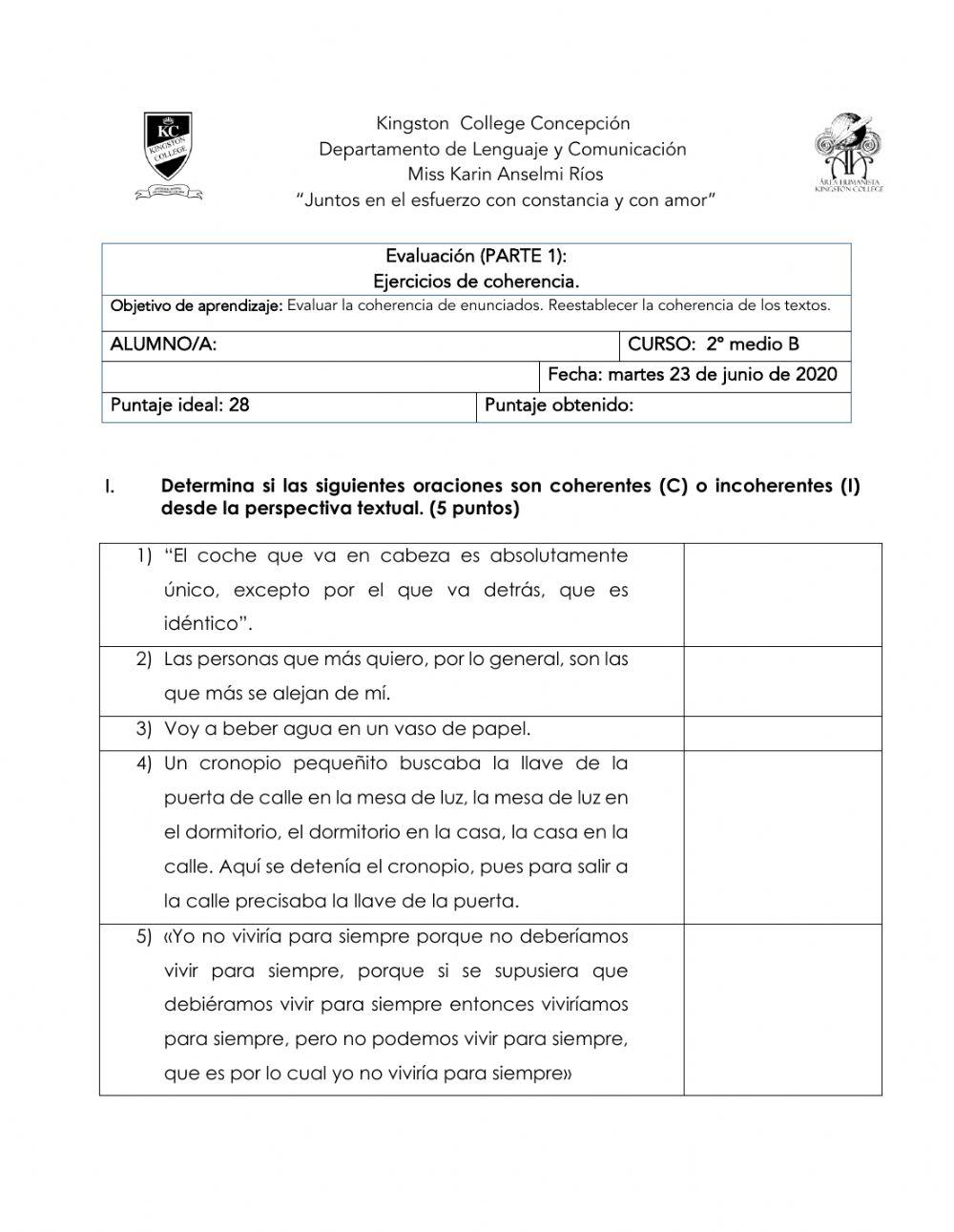 Ejercicios coherencia