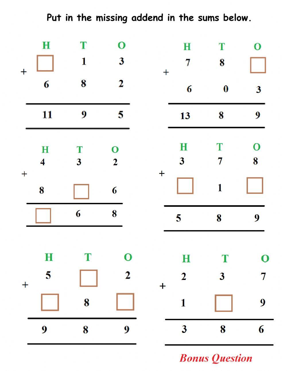 Missing Numbers Worksheet