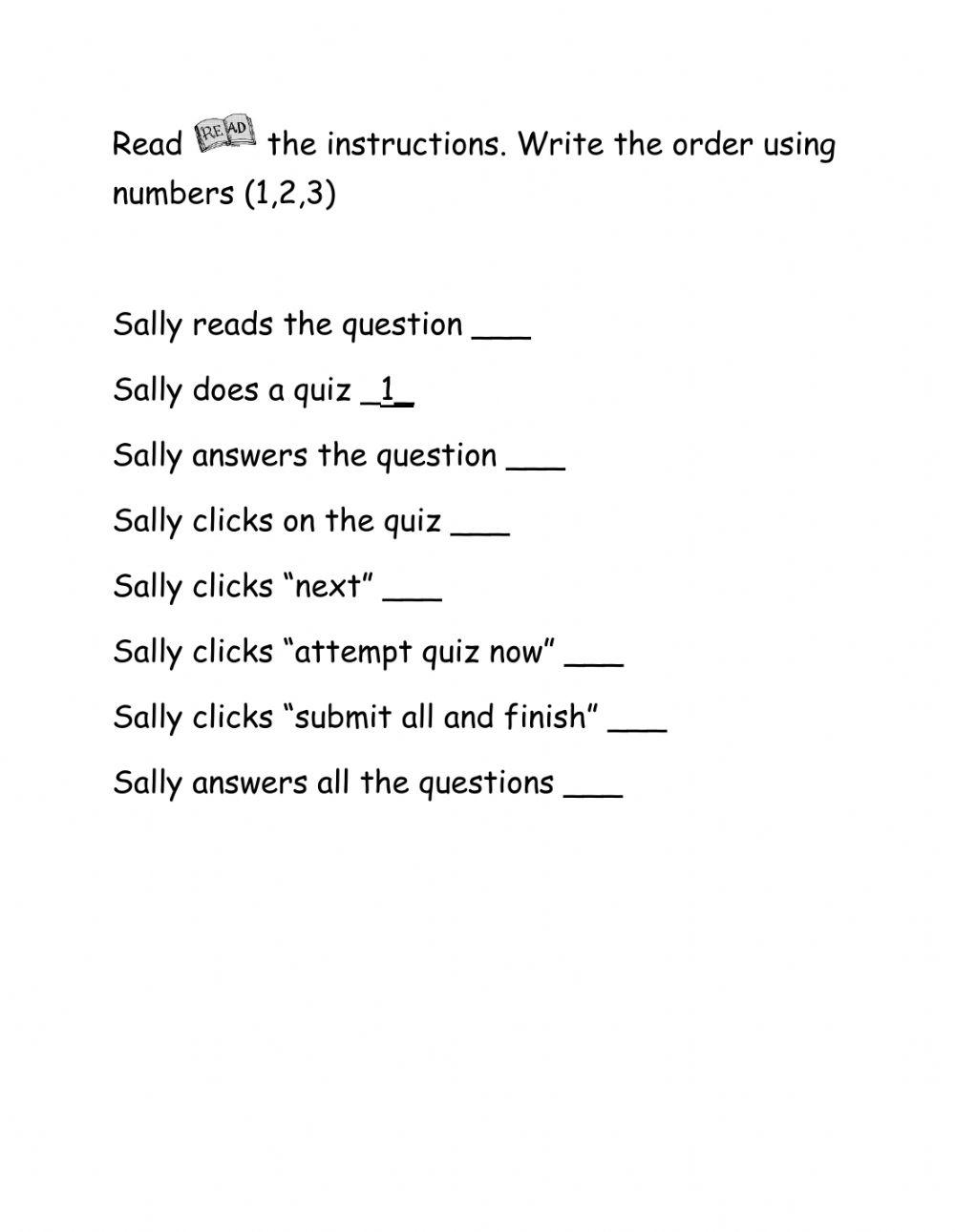 Story: Sally follows instructions 1