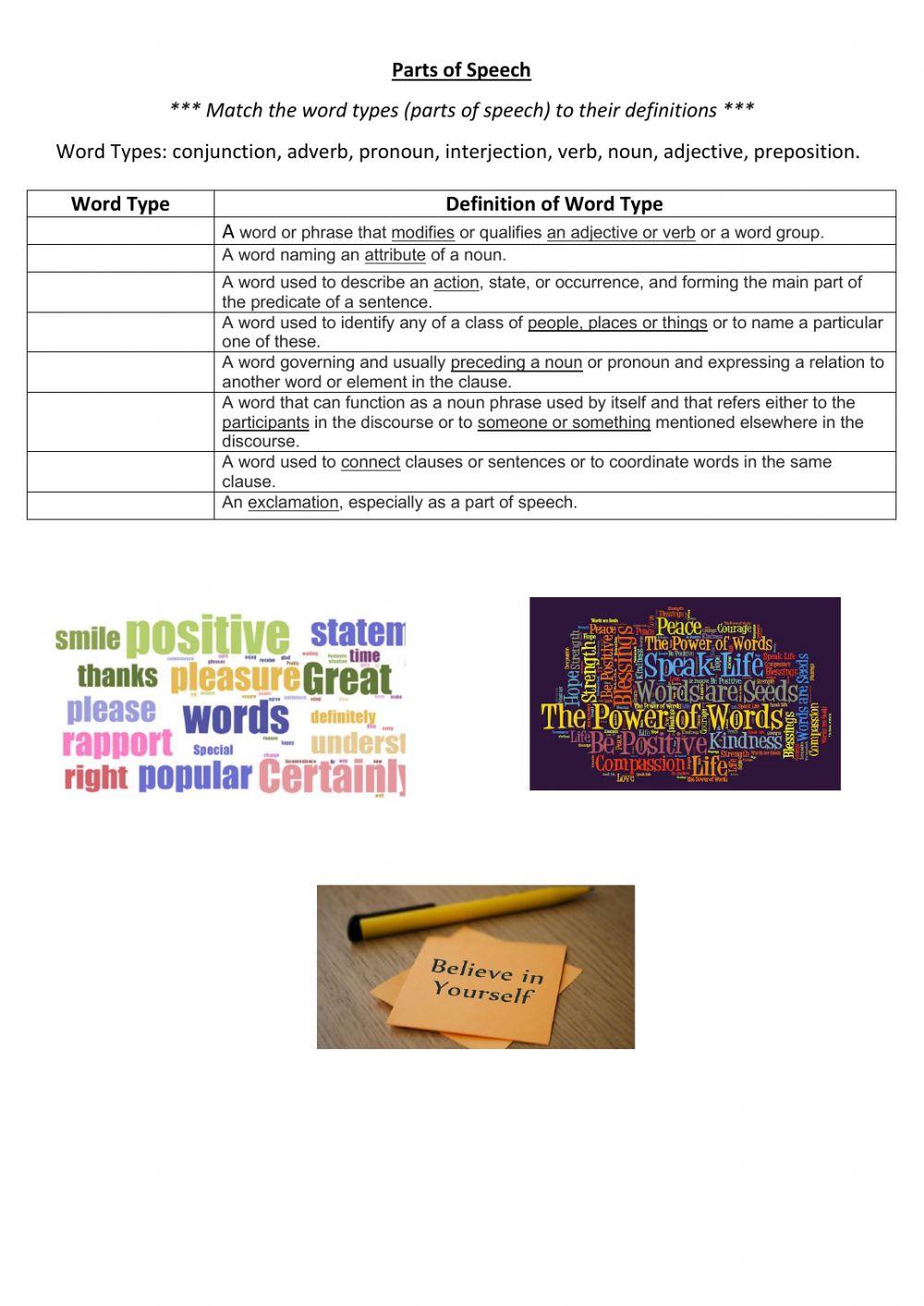 Part of speech free interactive worksheets 283551