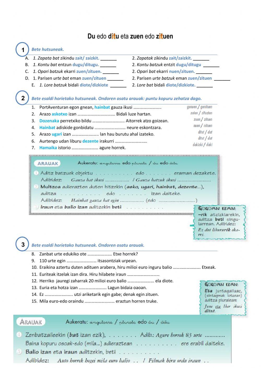 DU edo DITU eta ZUEN edo zituen