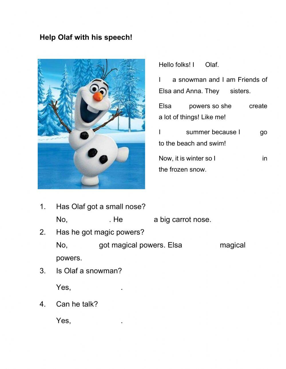 Olaf and Toy Story worksheet | Live Worksheets