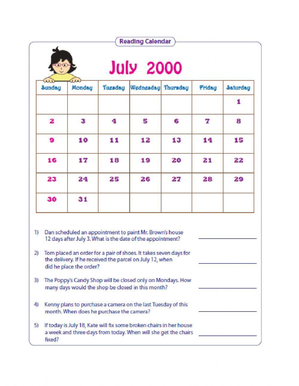 Reading Simple Timetables and Using Calendars