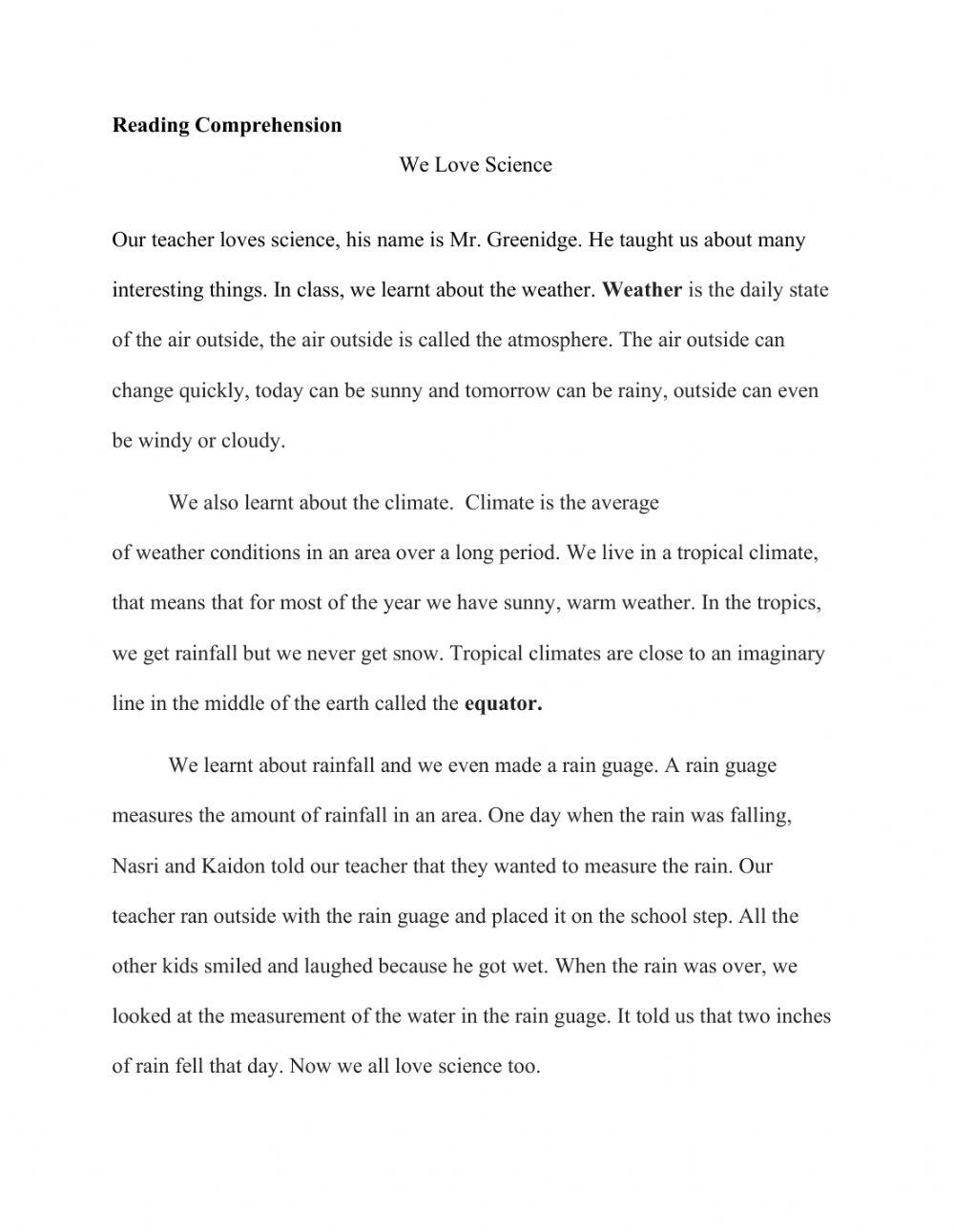 Comprehension :We Love Science