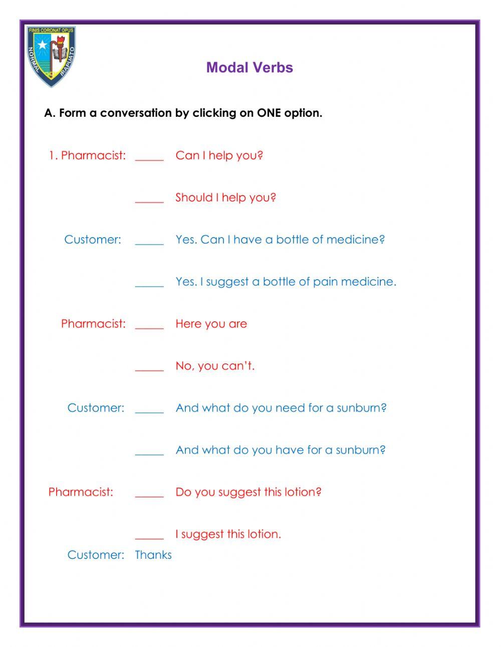 Conversation using modal verbs clearance