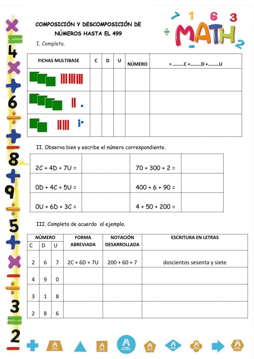 DESCOMPOSICIÓN DE NÚMEROS HASTA EL 499