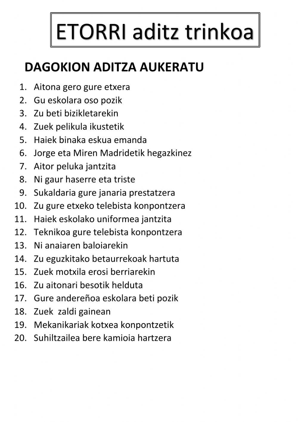 Etorri aditz trinkoa