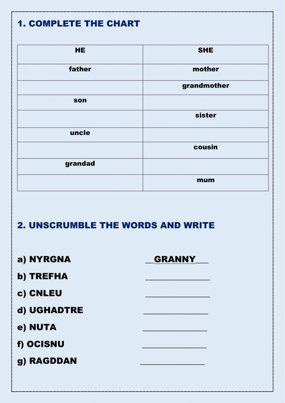 Complete, Unscrumble and write