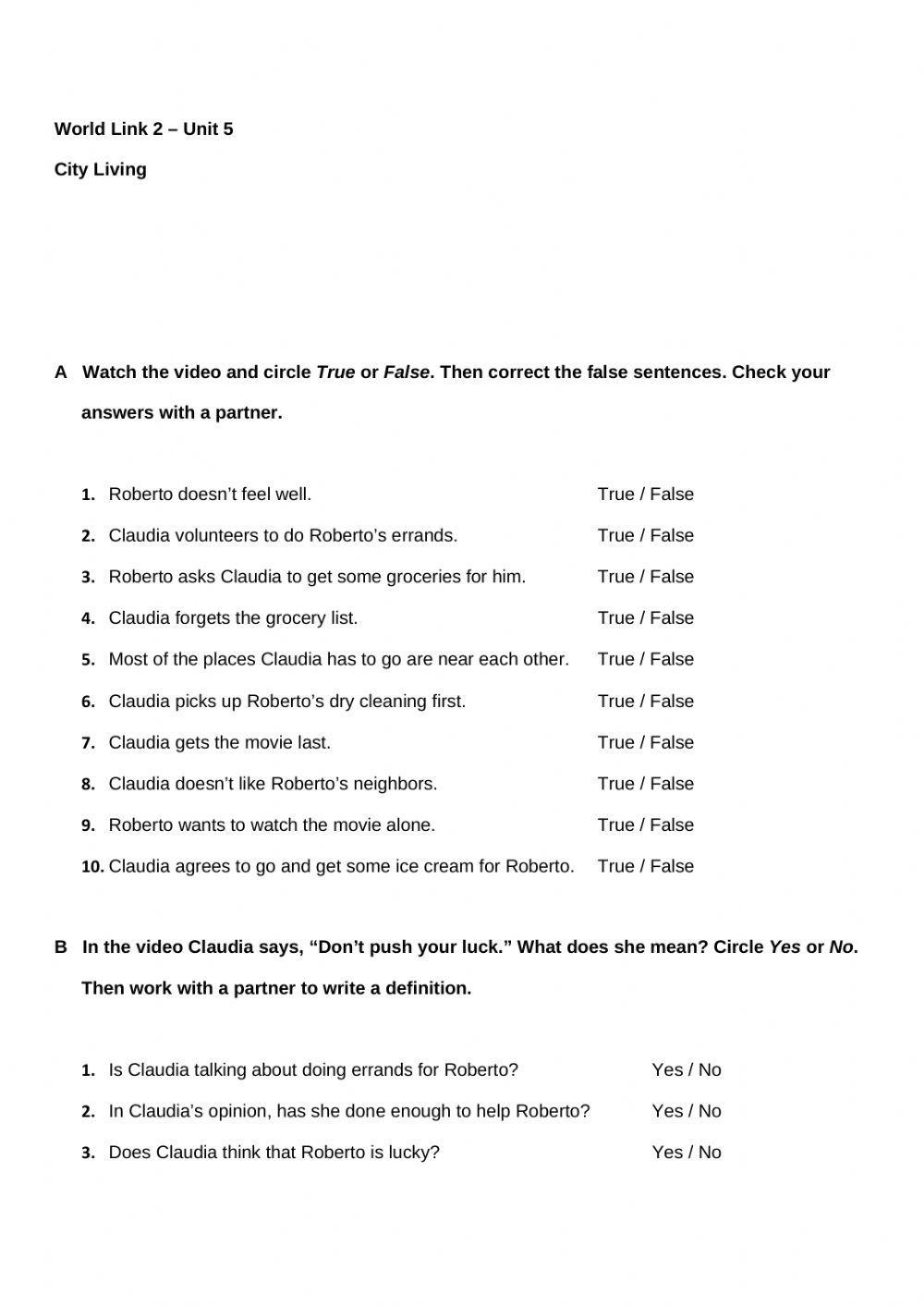 World Link 2 - Unit 5 City Living Video