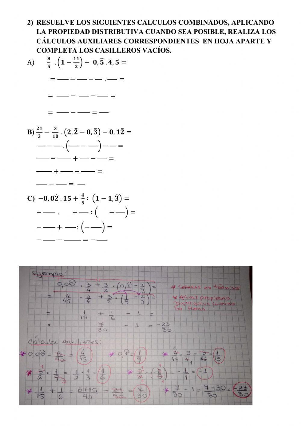 Calculos combinados con fracciones y decimales