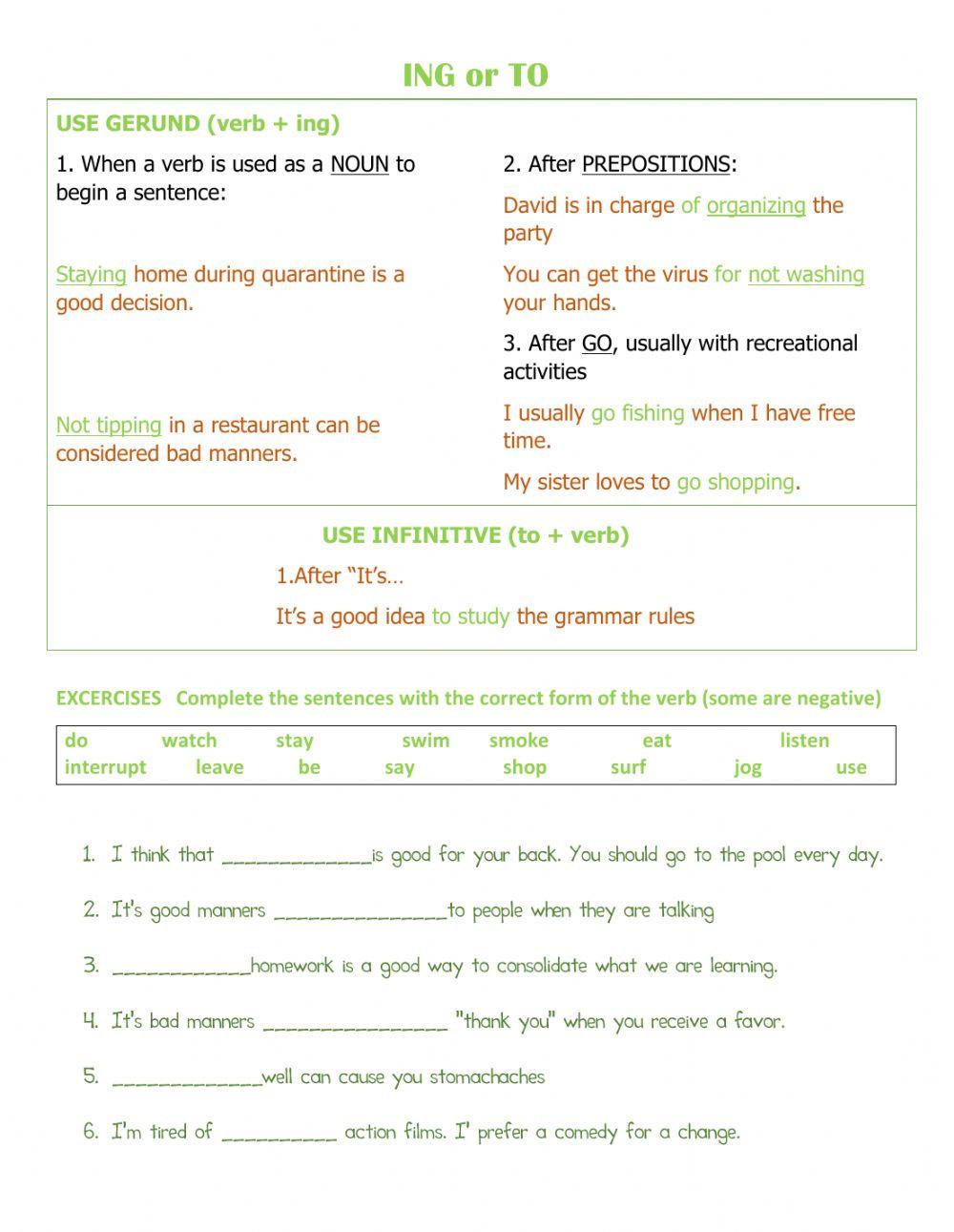 Gerund-Infinitive Ing-to Gerund-Infinitive Ing-to