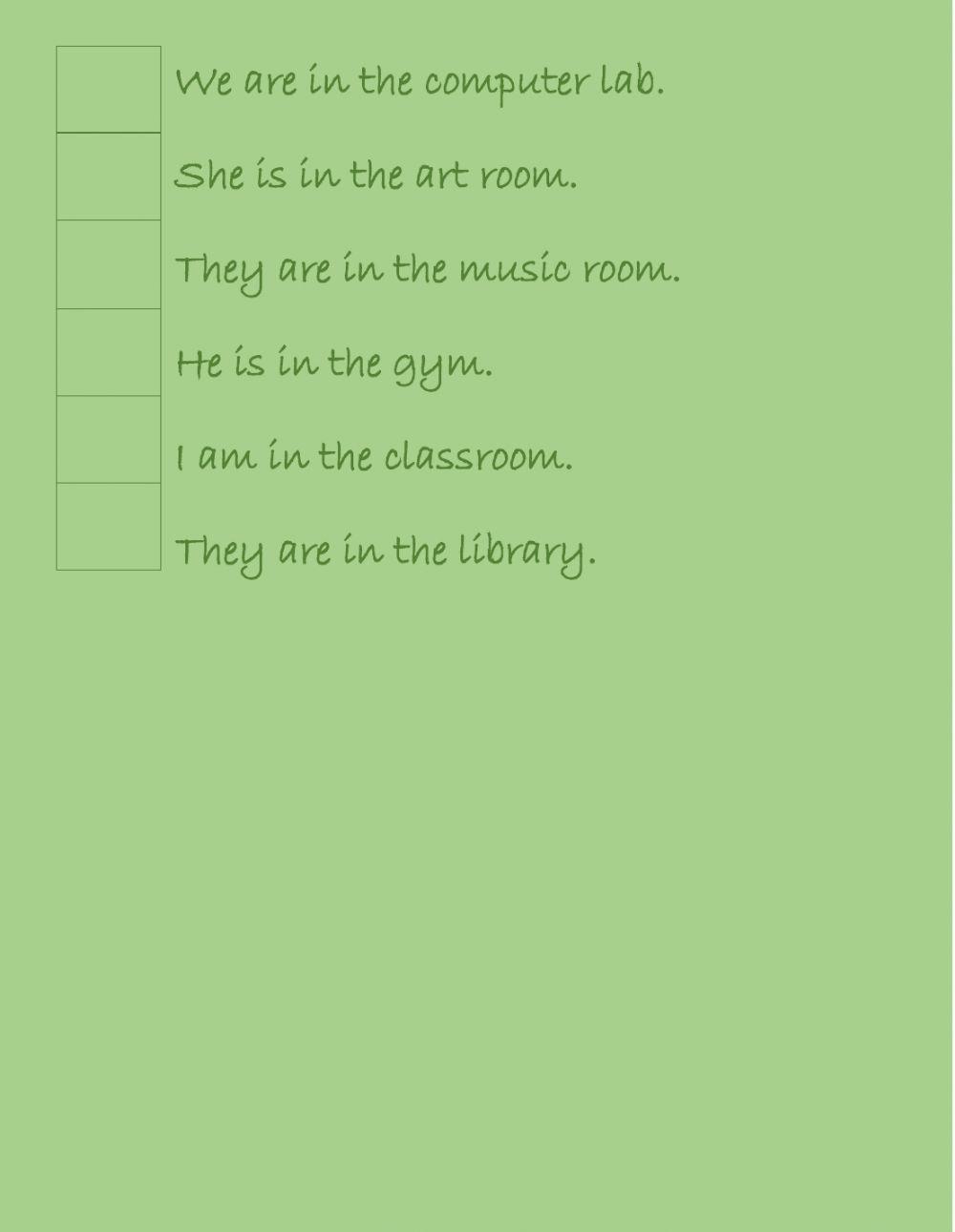 Look. read. choose the correct action. match the picture to the place