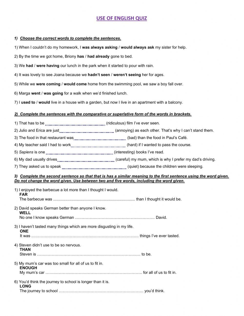 Use Quiz Unit 2 1st Year