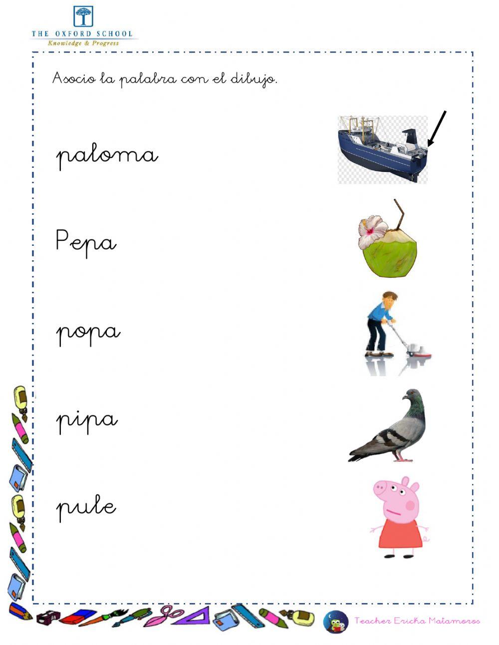 Asocie palabras con p, m, l, s