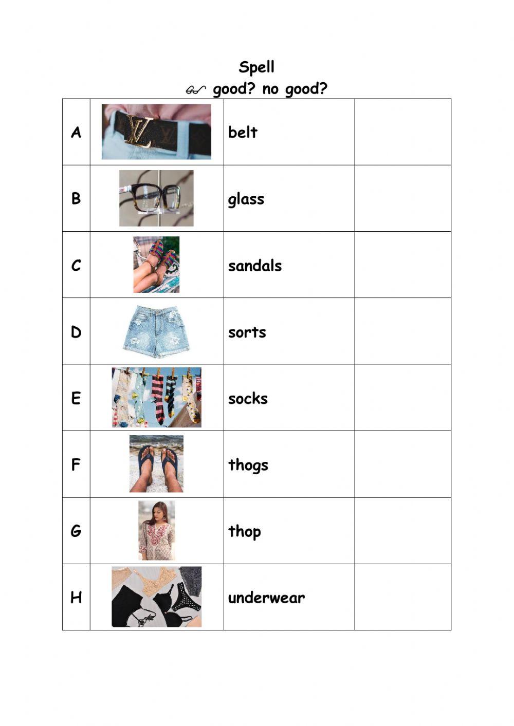 Spell Clothes 2 worksheet Live Worksheets