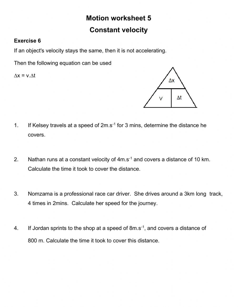 Motion worksheet 5