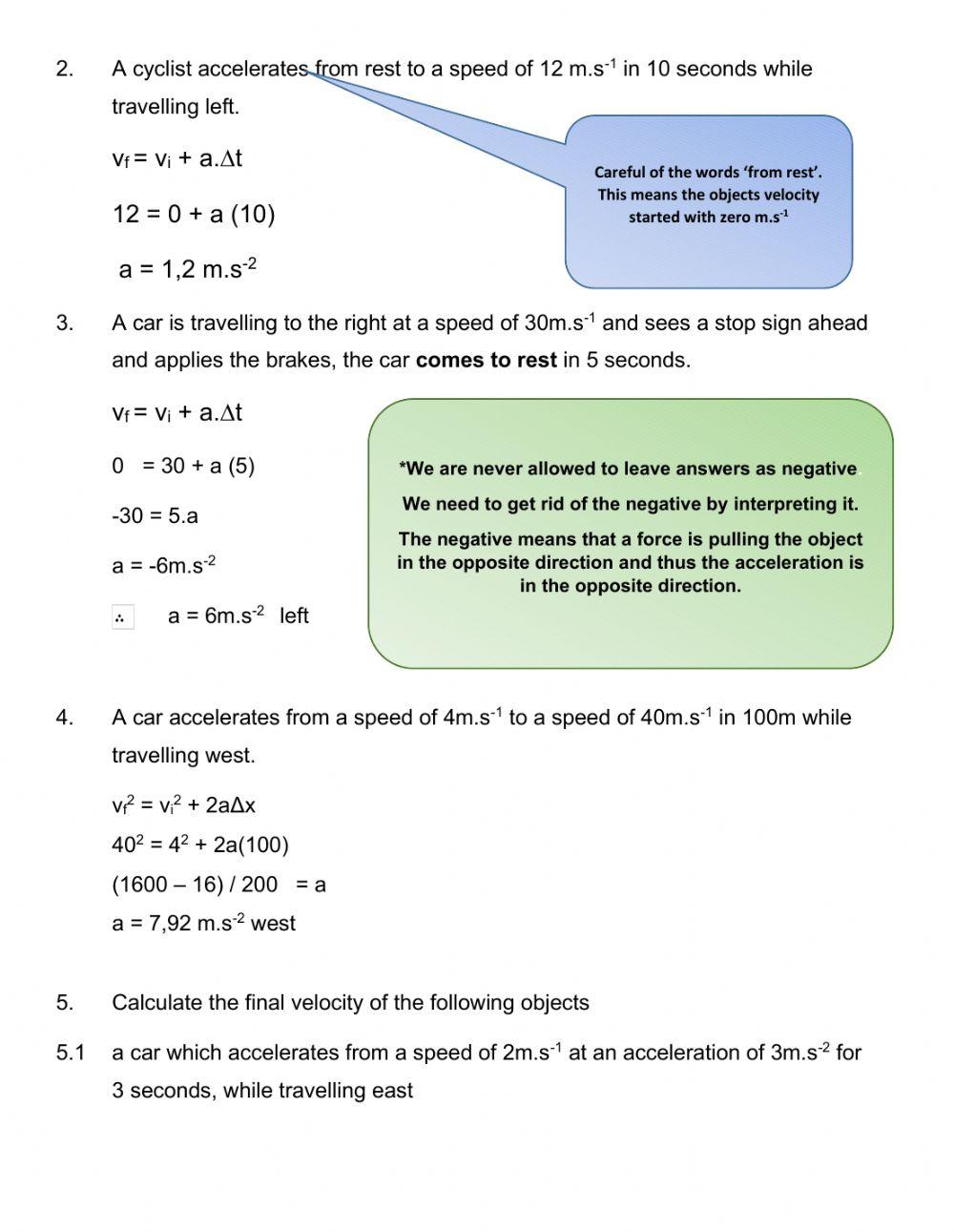 Motion worksheet 5