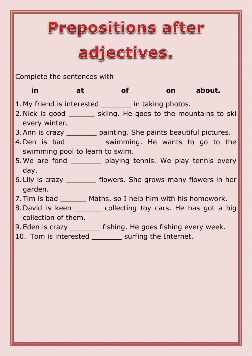 Prepositions after adjectives