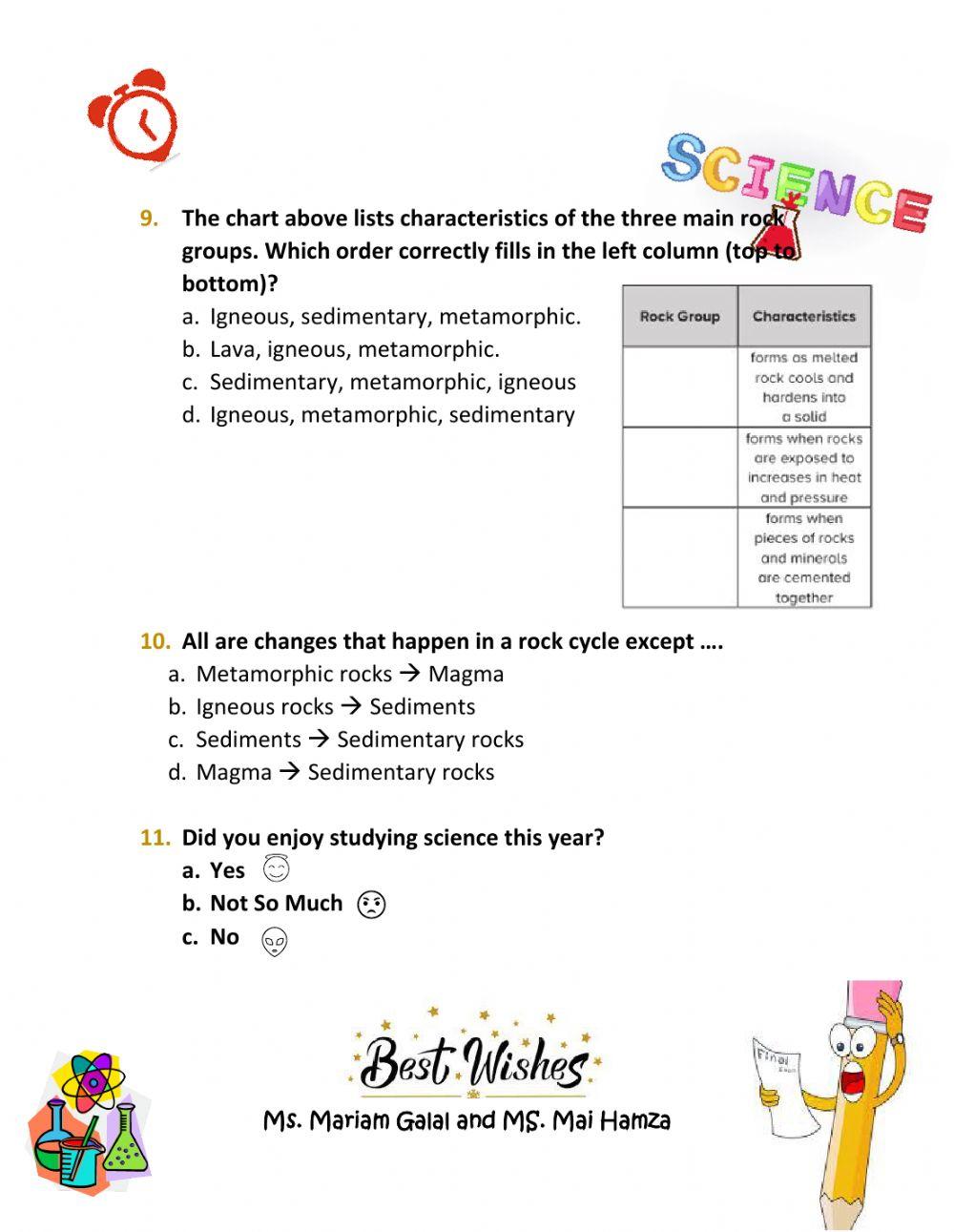 Science -  Grade 5 - Term 3 Practice exam 1