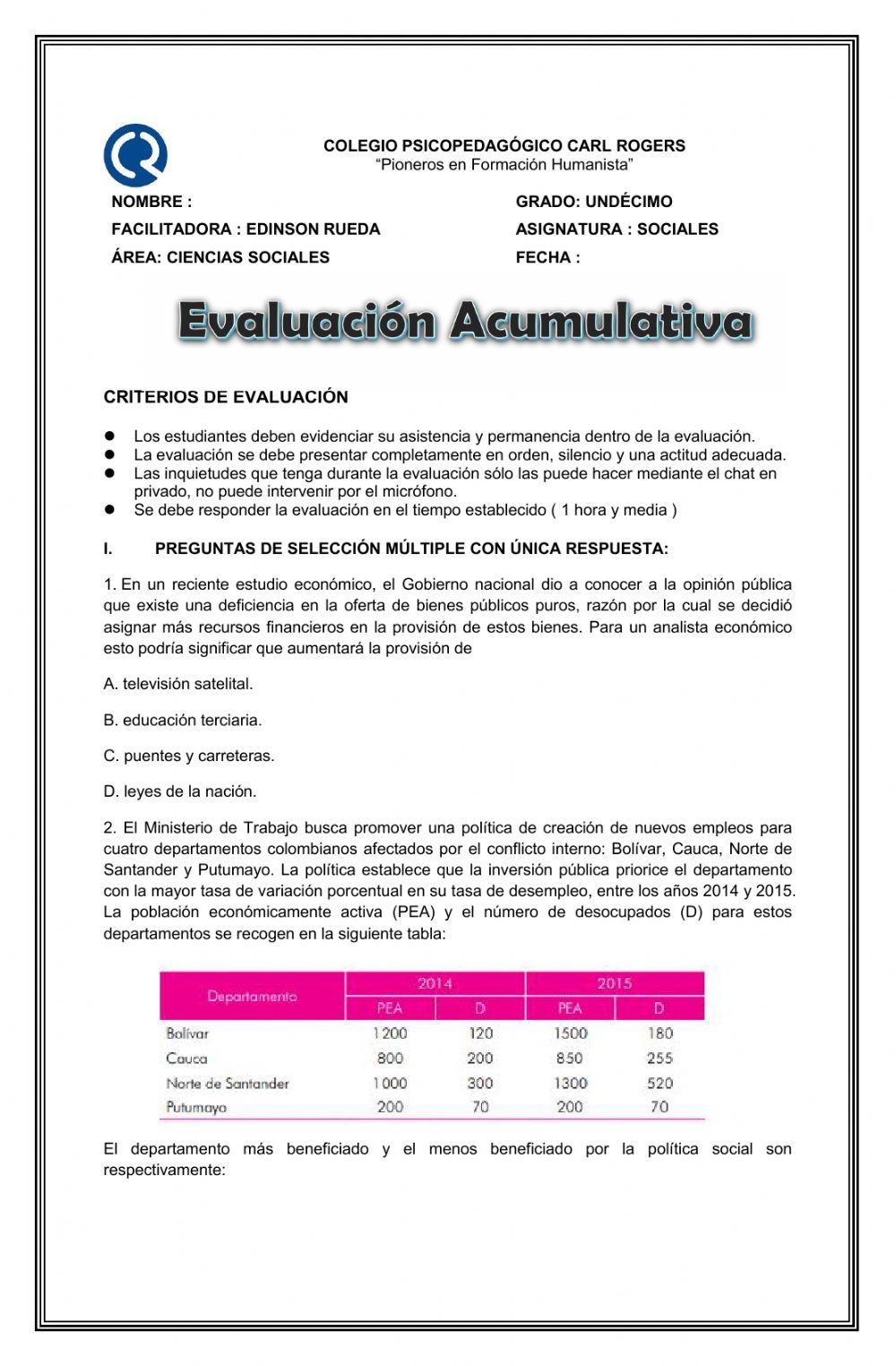 Evaluación bimensual sociales