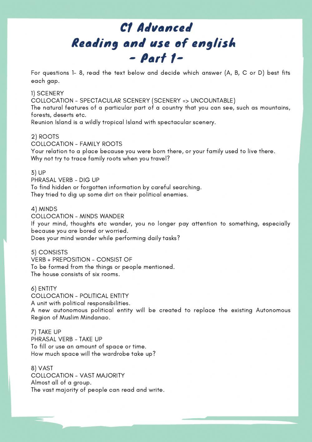 C1 Advanced - Reading and use of english - PART 1