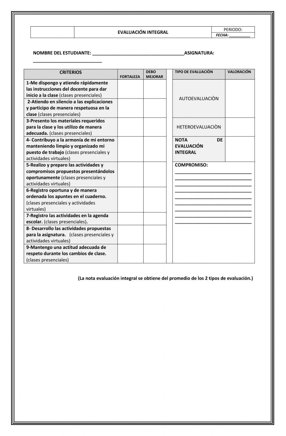 Evaluación bimensual sociales