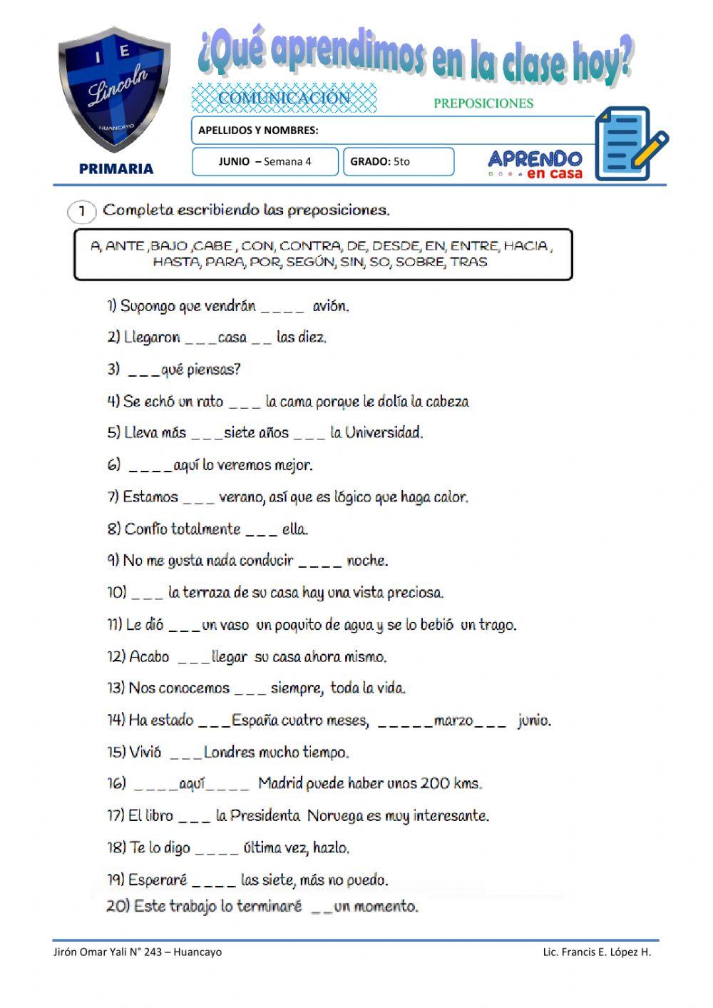 Practica de preposiciones