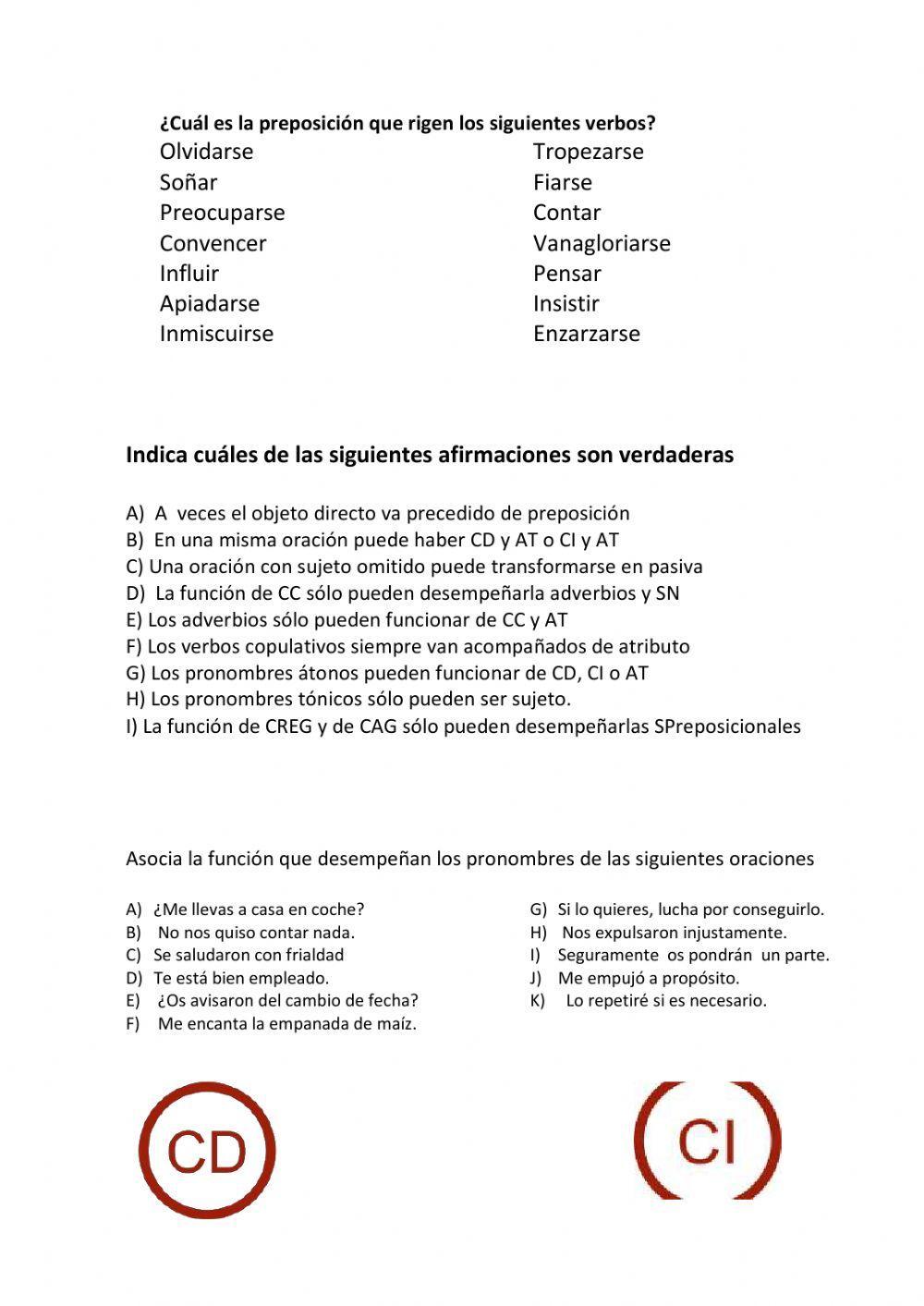 Ejercicios de repaso de la oración simple