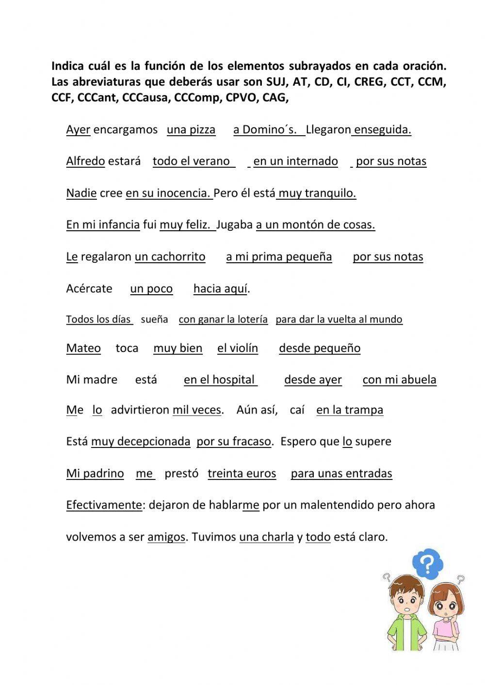 Ejercicios de repaso de la oración simple