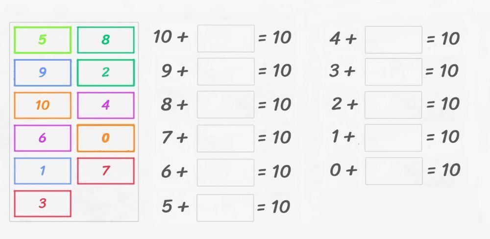 sumas que dan 10 orden