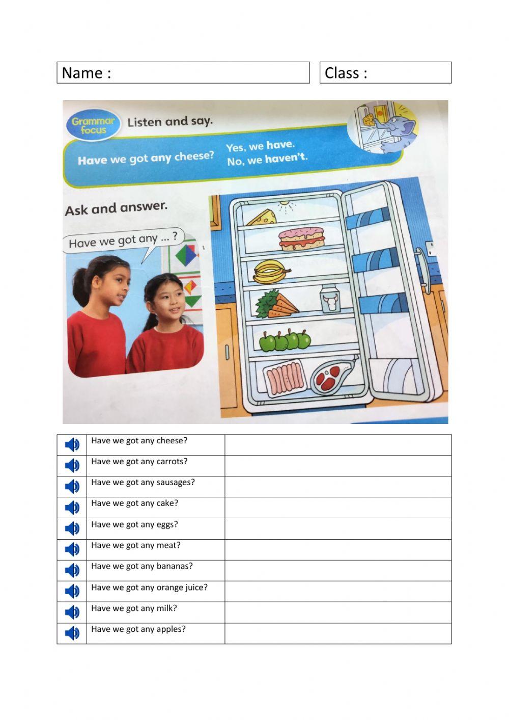 Look, listen, say and choose the correct answer.