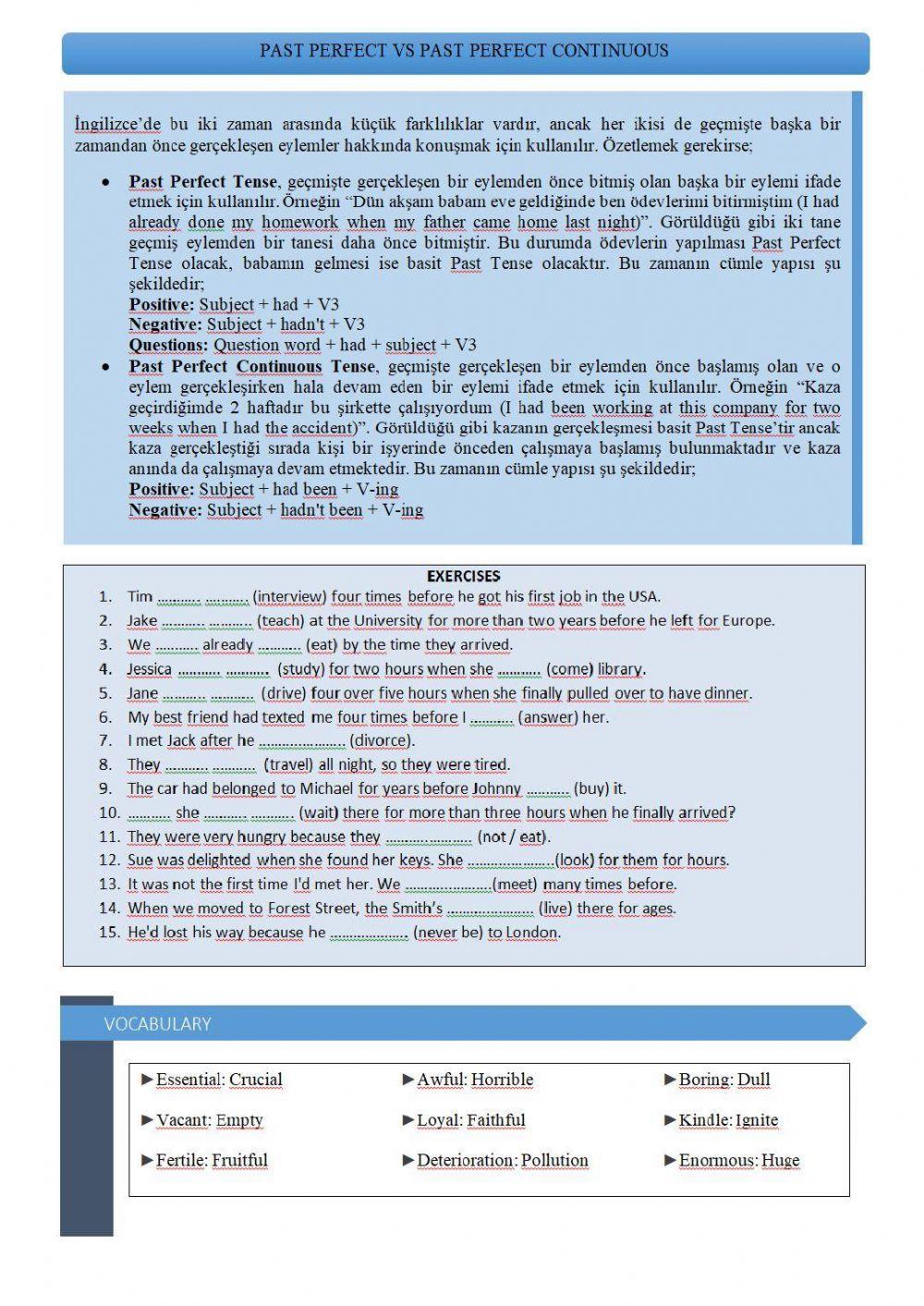 Past Perfect vs Past Perfect Continuous