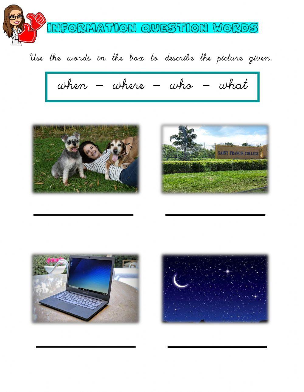 Information question words online exercise for | Live Worksheets