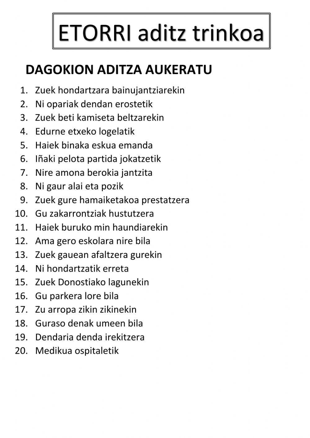 Etorri aditz trinkoa