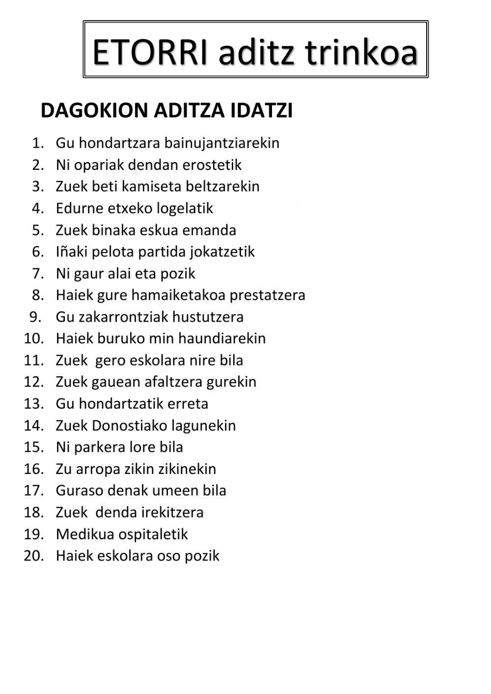 Etorri aditz trinkoa