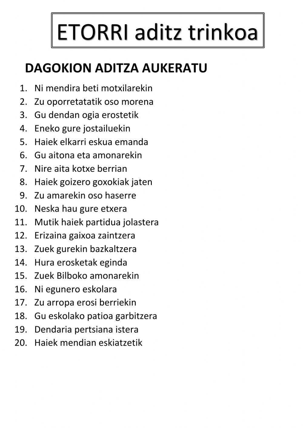 Etorri aditz trinkoa