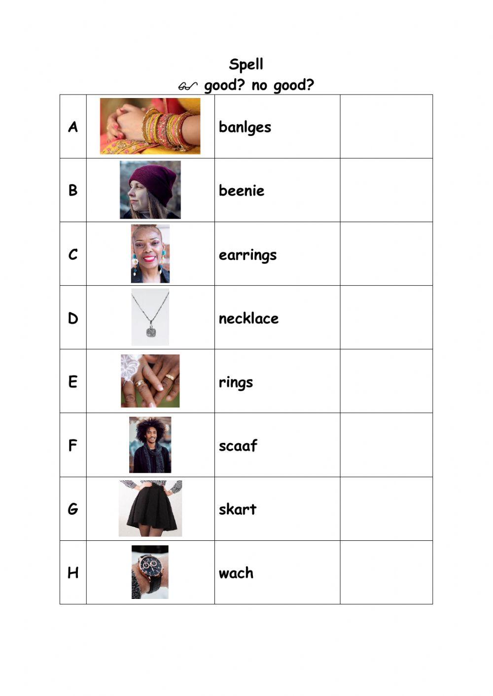 Spell Clothes 3 worksheet Live Worksheets