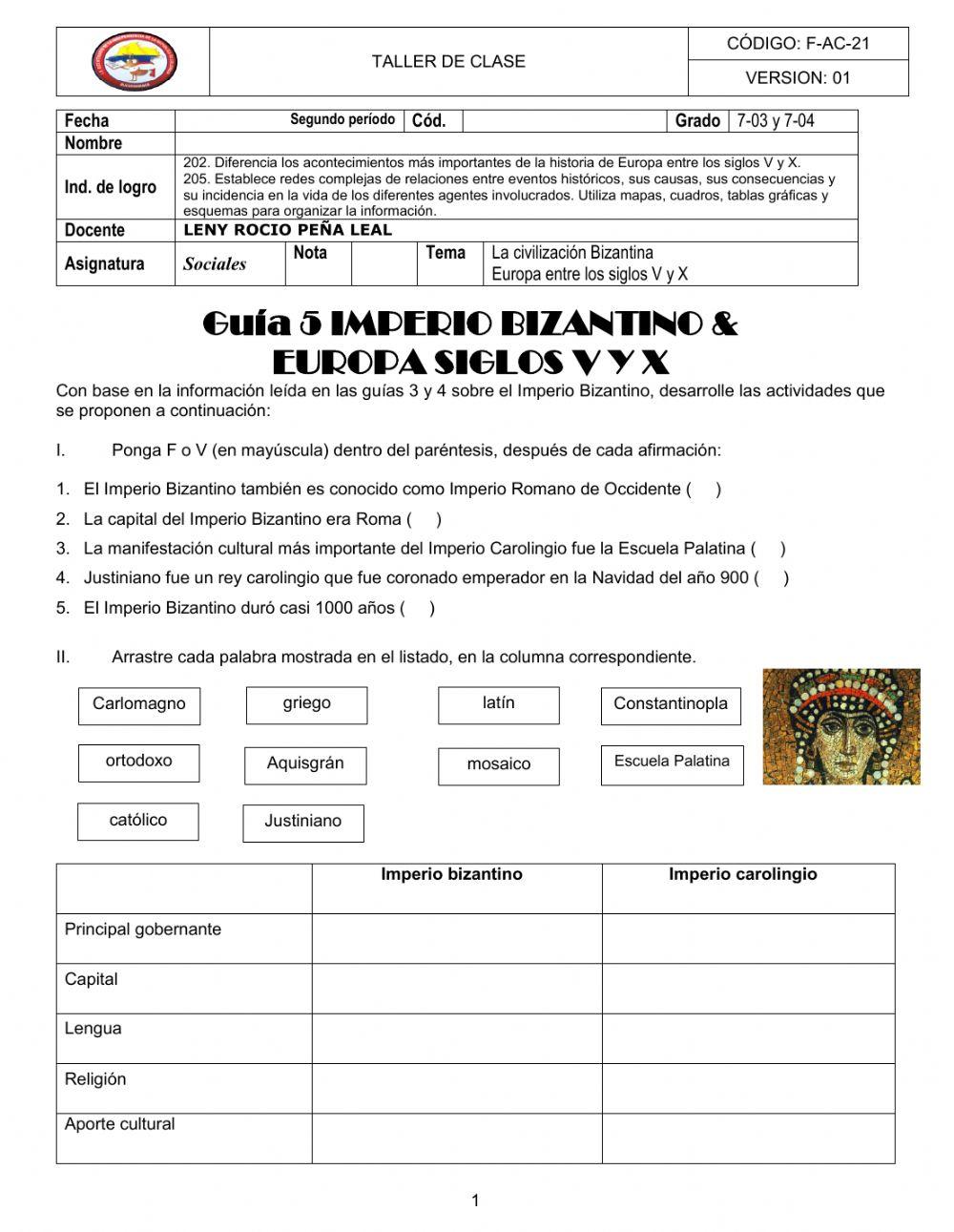 Imperio Bizantino y Europa siglos V-X Séptimo grado