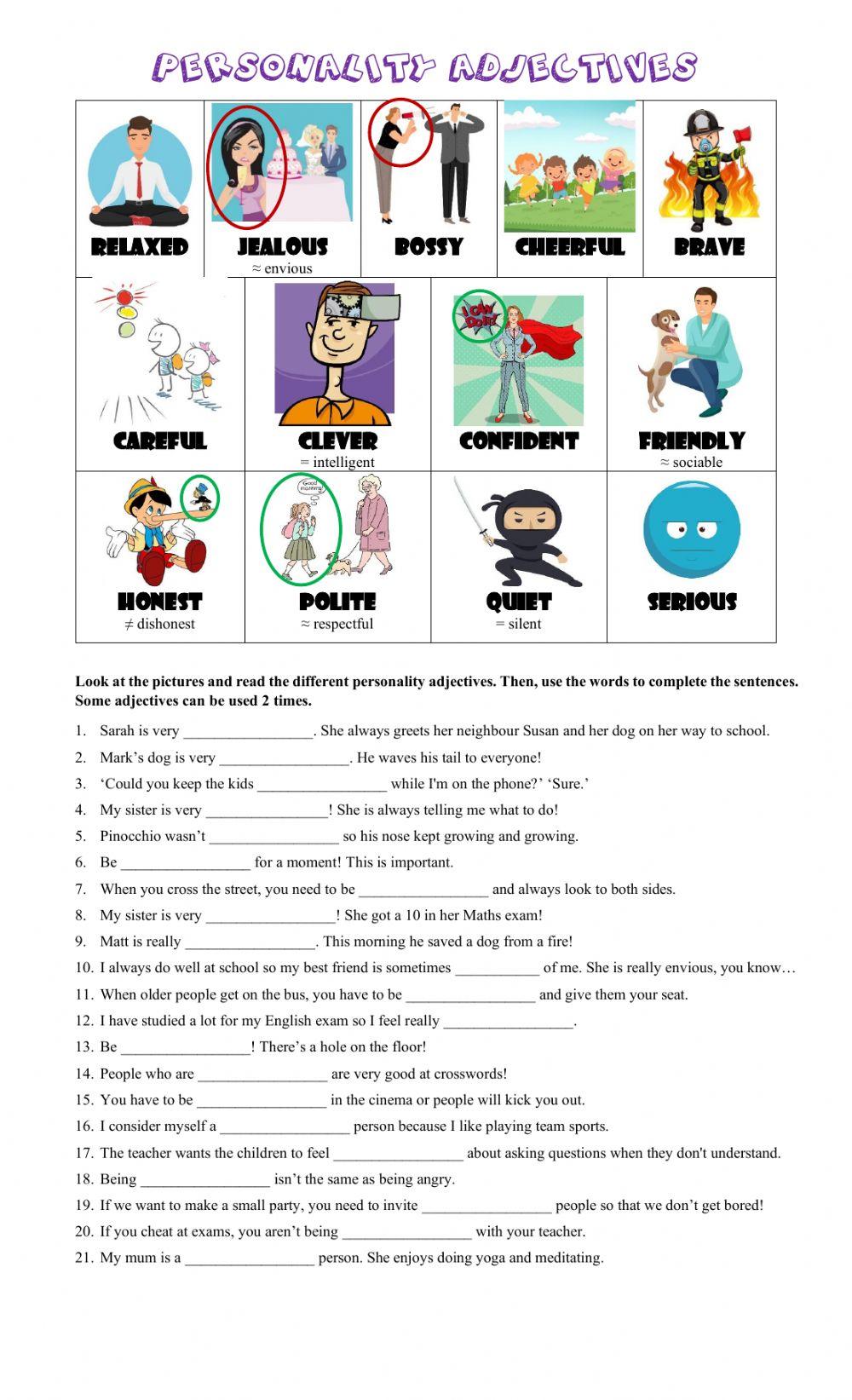 Personality adjectives & hobbies