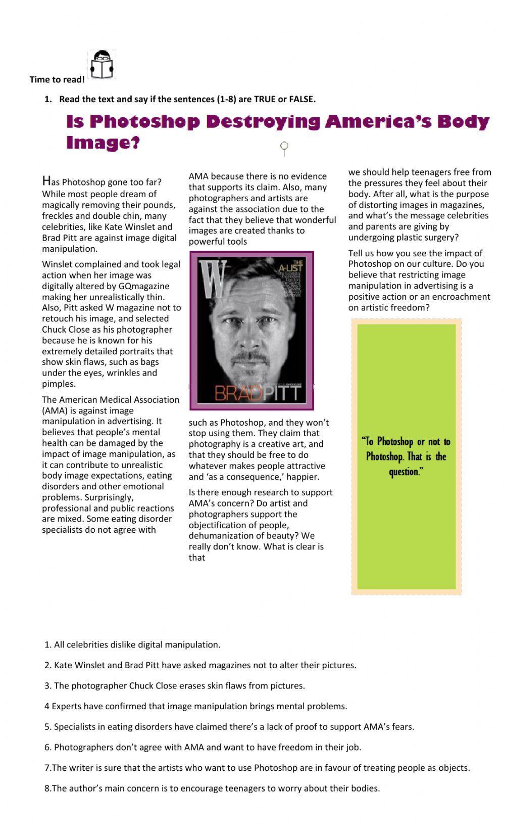 Reading Comprehension: Is Photoshop Destroying America's Body Image?