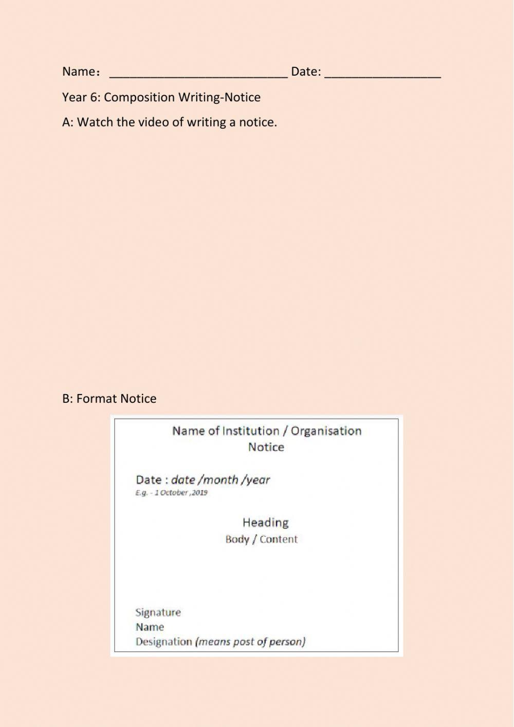 Year 6 English composition Notice